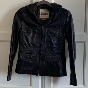 Vntg Niemans Brown Leather Riders Hooded Jacket